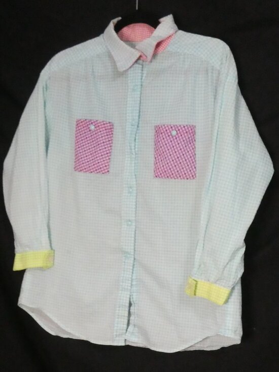 Handmade Tops - Handmade Pastel Colorblock Gingham Button-Down Shirt - P2P 21"